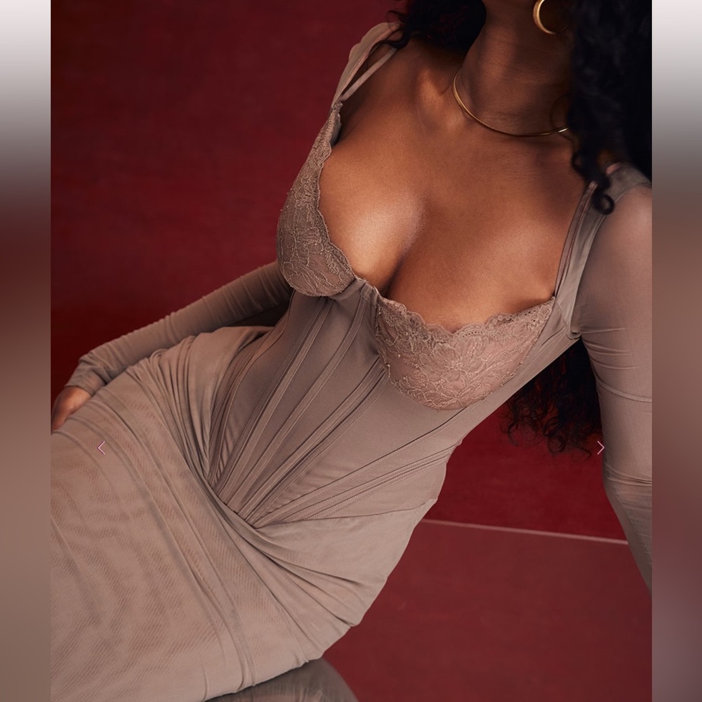 House of CB Mocha Long Sleeve Corset Dress - Picture 3 of 14